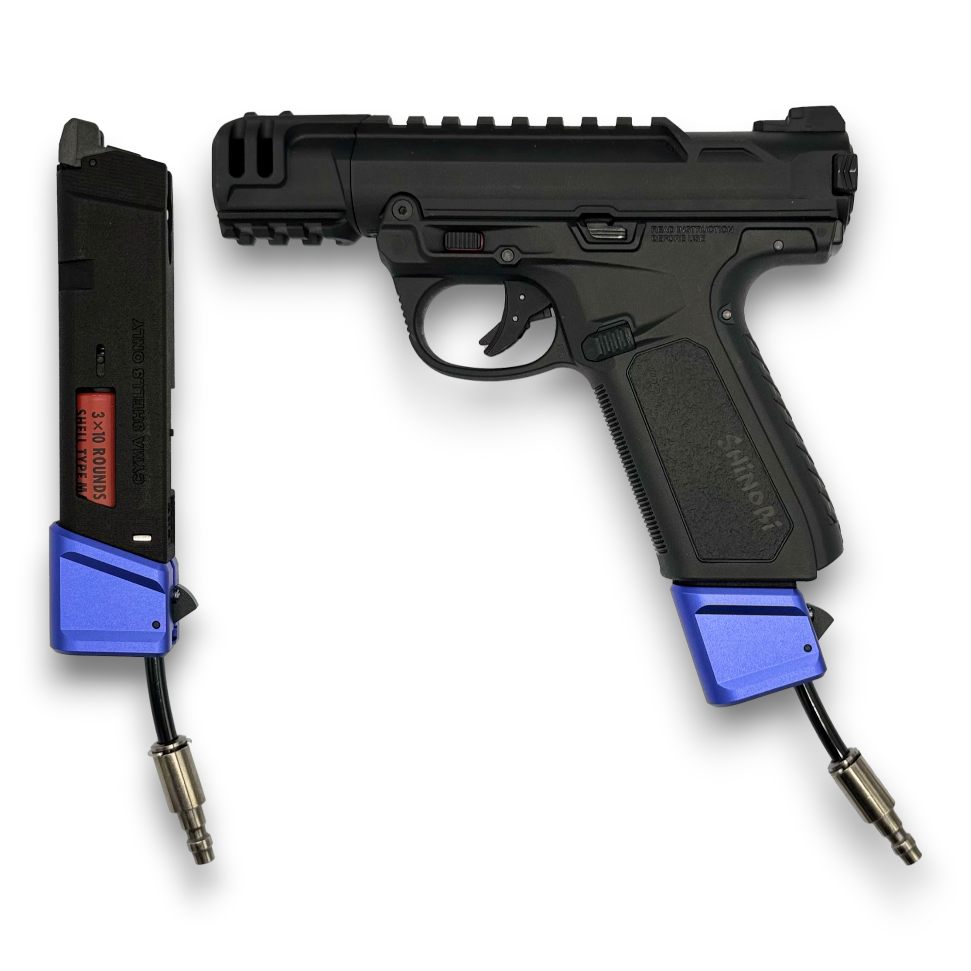 Photos of AIRTAC X T1P GLK/AAP Shotgun Shell Adapter with a blue base on a white background