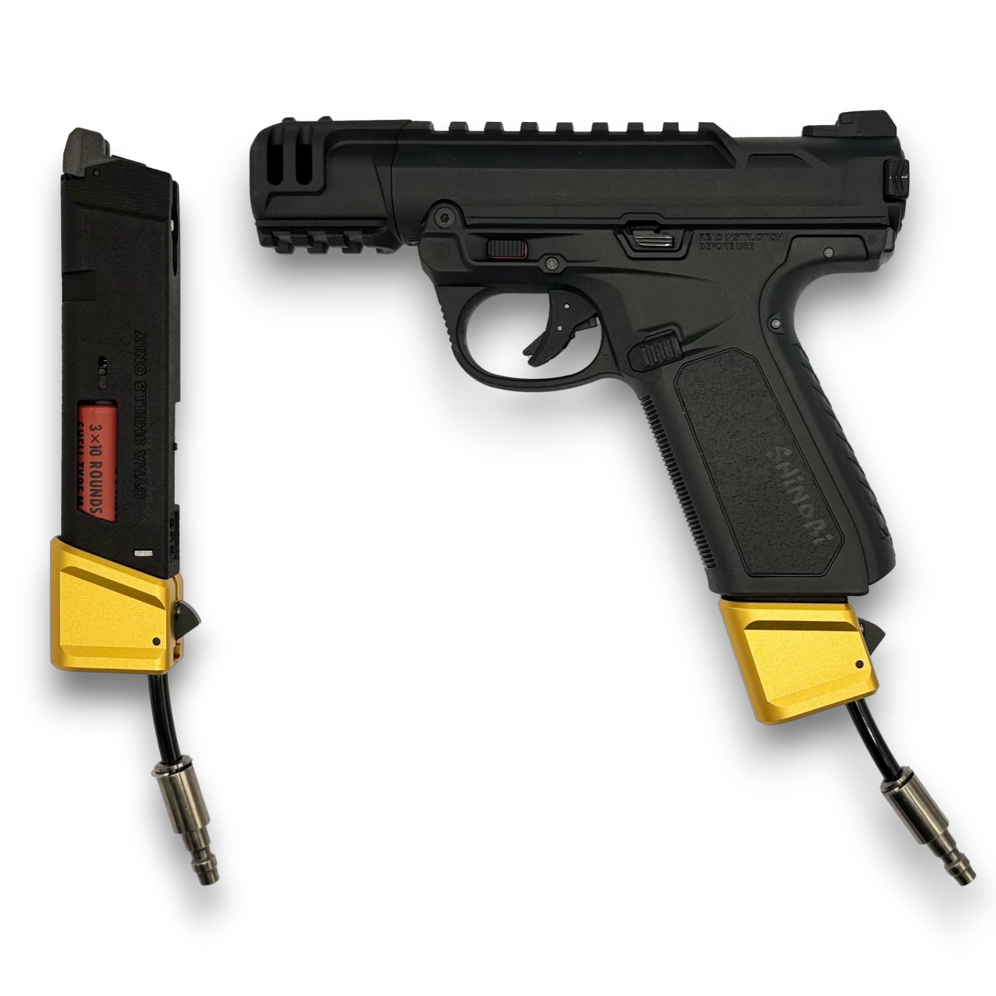 Photos of AIRTAC X T1P GLK/AAP Shotgun Shell Adapter with a gold base on a white background