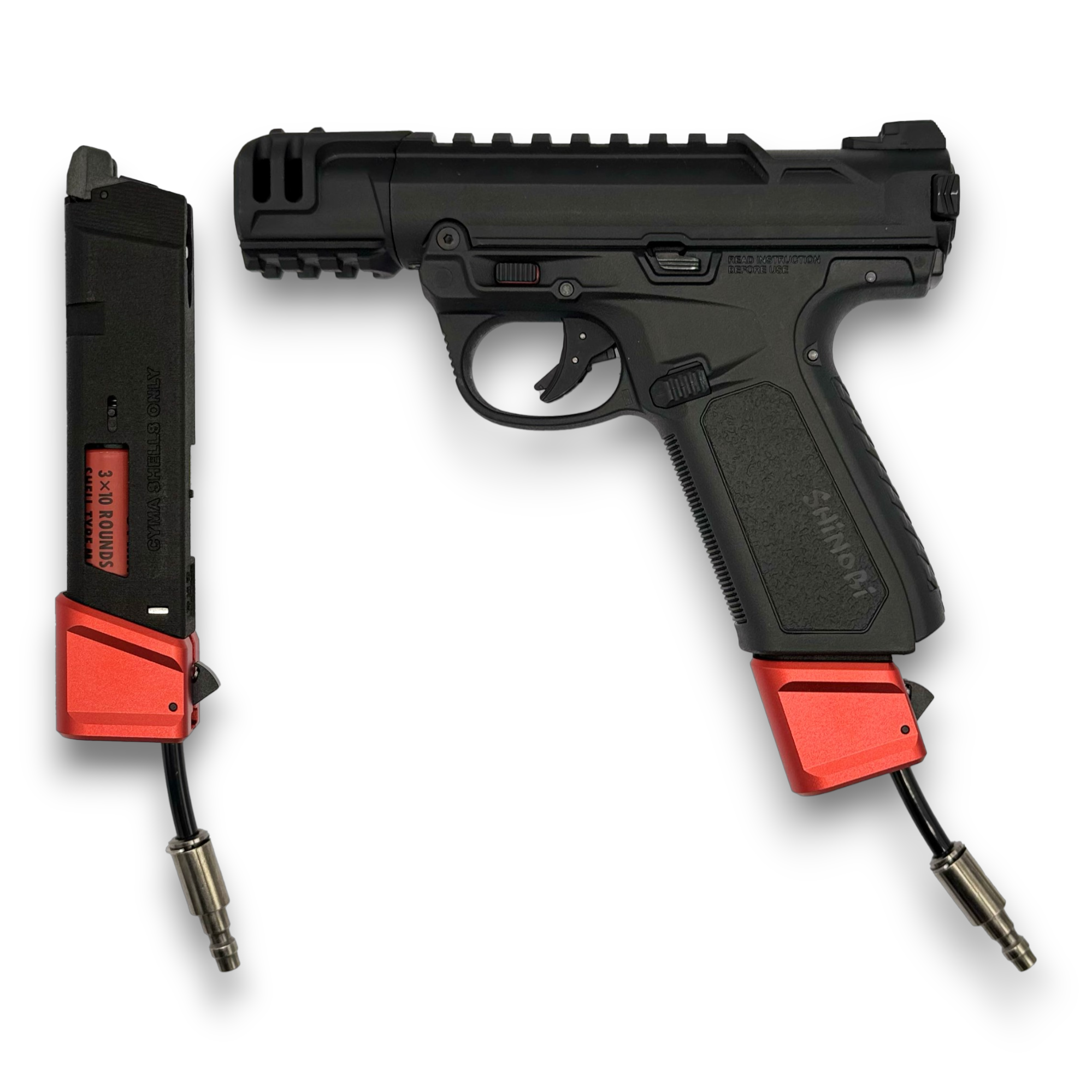 Photos of AIRTAC X T1P GLK/AAP Shotgun Shell Adapter with a red base on a white background