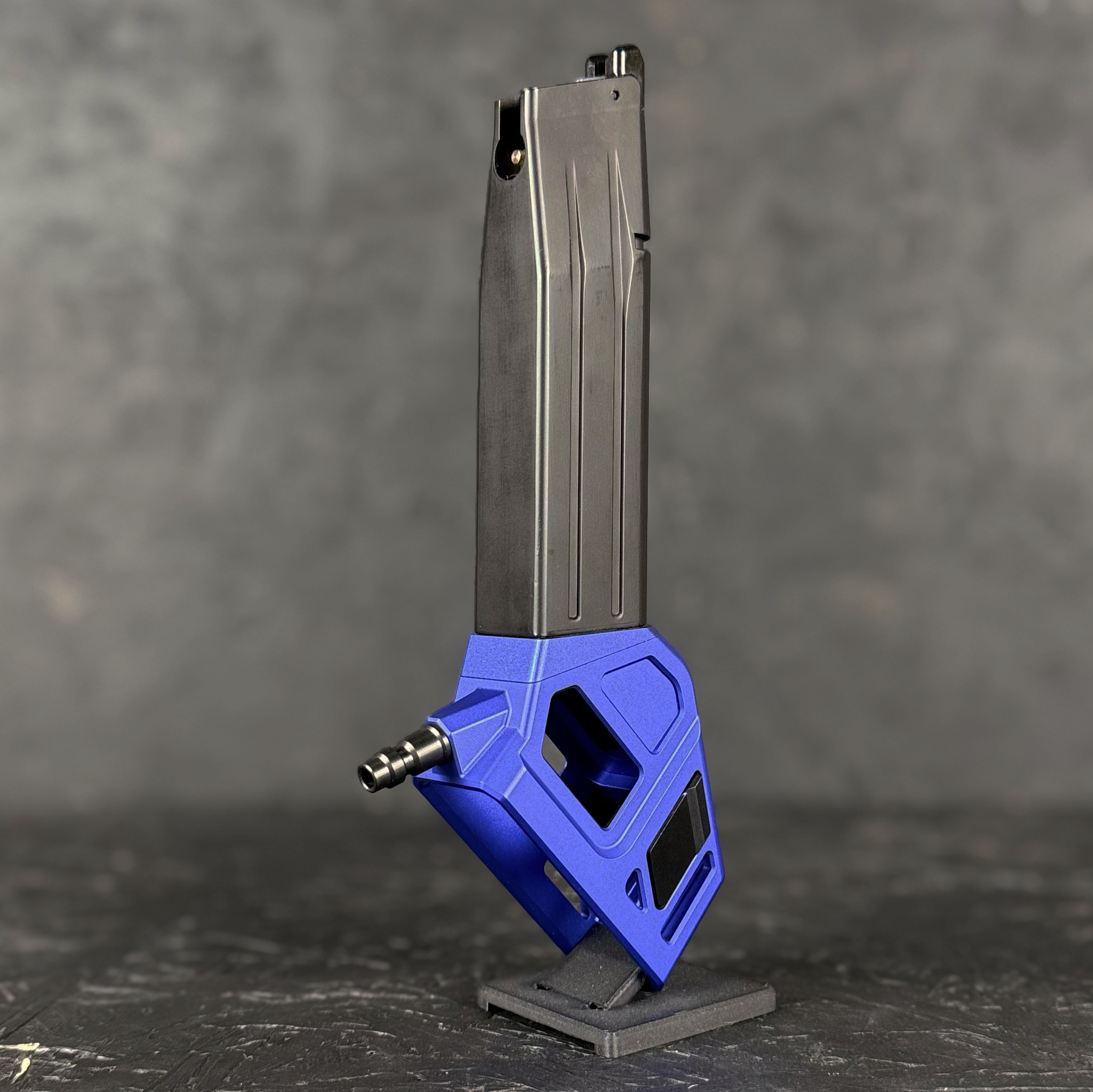Photo of T1P CNC Angled HPA Adapter - GLK / AAP - blue top, blue base, black catch