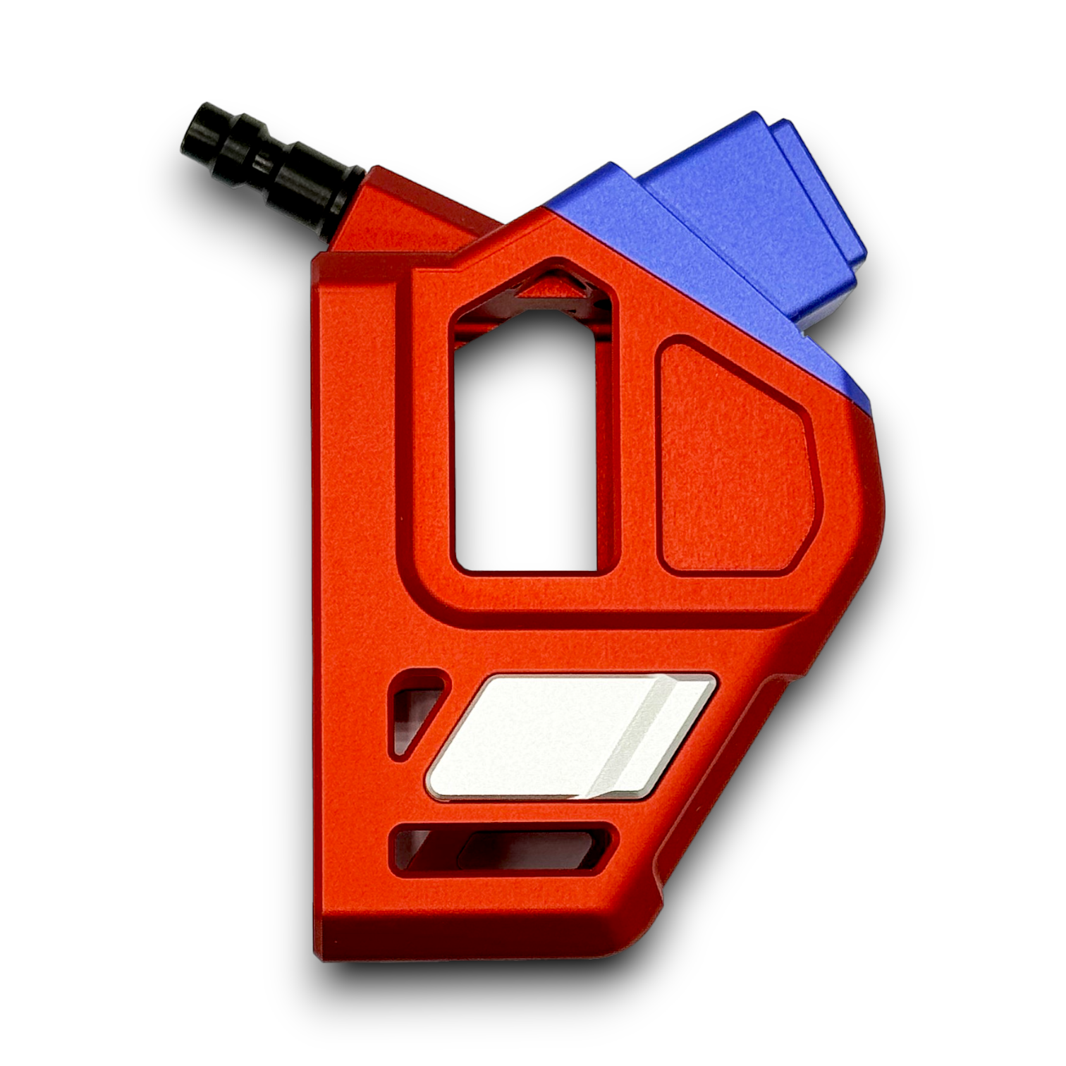 Photo of T1P CNC Angled HPA Adapter - GLK / AAP - Blue top, red base, silver catch