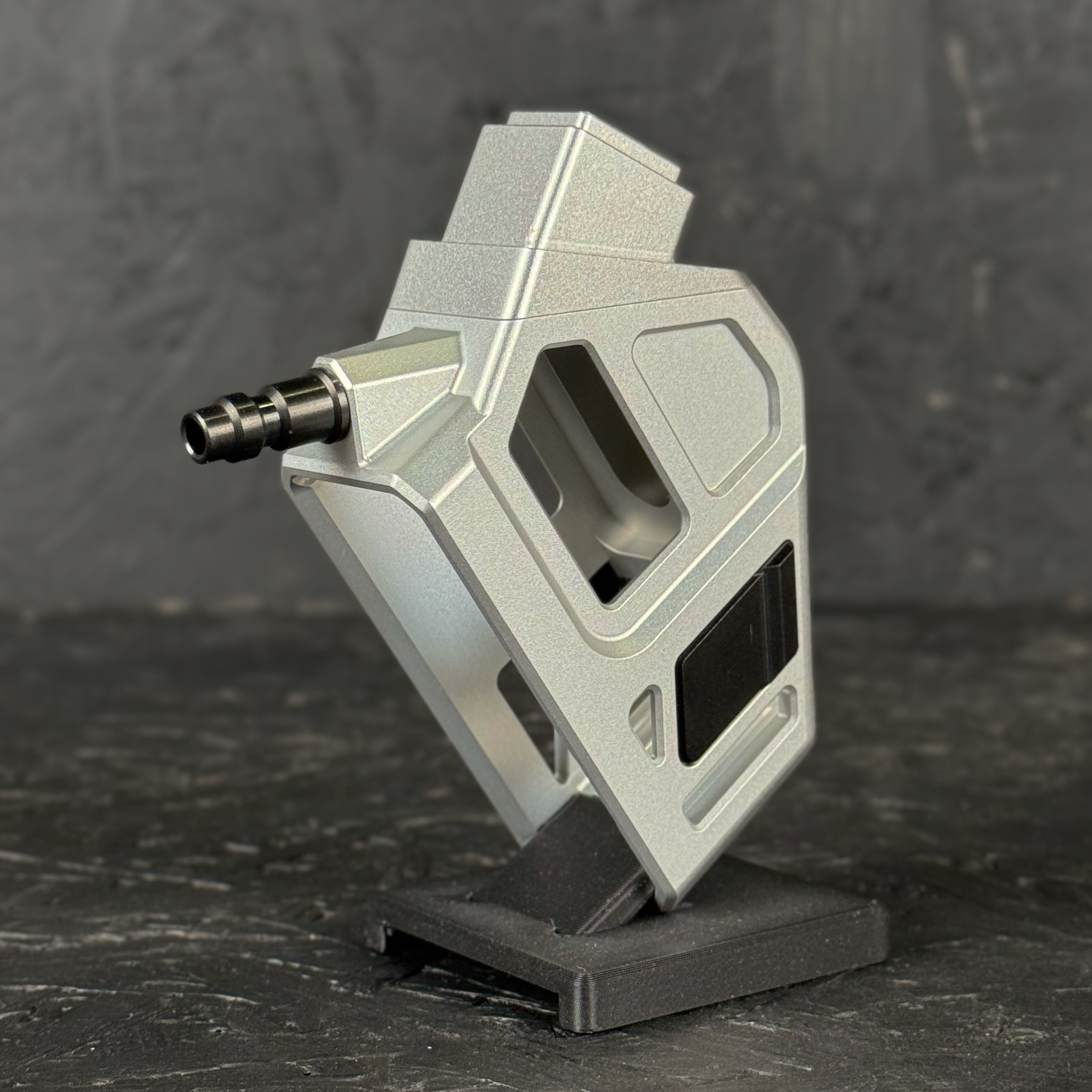 Photo of T1P CNC Angled HPA Adapter - GLK / AAP - silver top, silver base, black catch